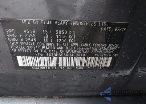 2017 Subaru Legacy 2.5I Premium из США, поврежденный, VIN 4S3BNAC66H3008405